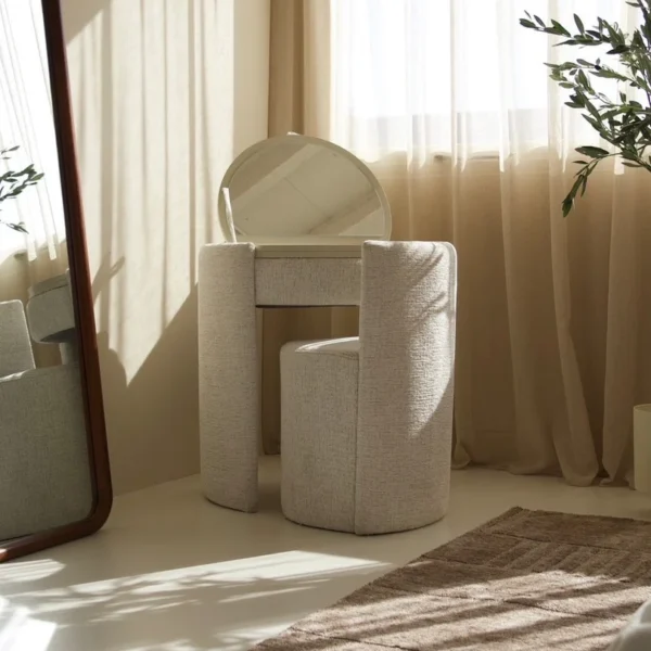 YOME Sminkbordsset - Off White - Lyxigt runt sminkbord
